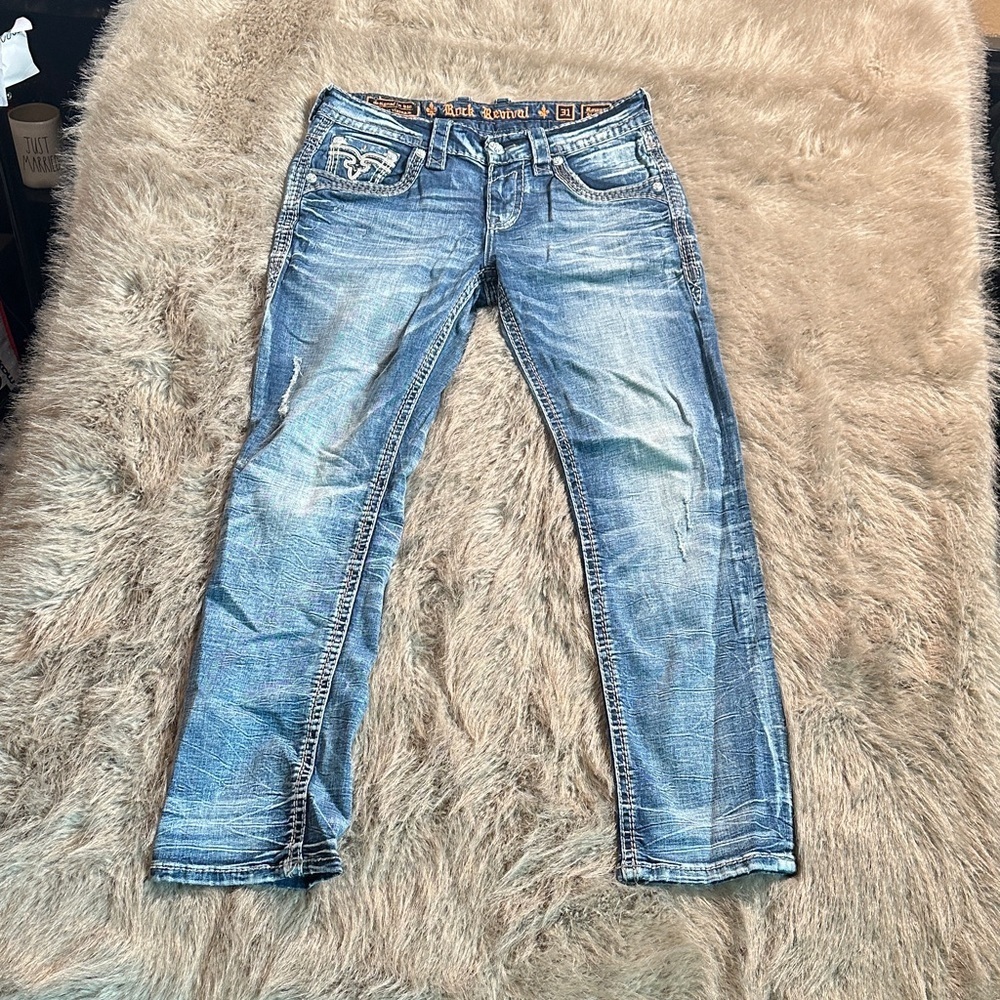 Rock Revival Distressed Blue Straight Leg Jeans